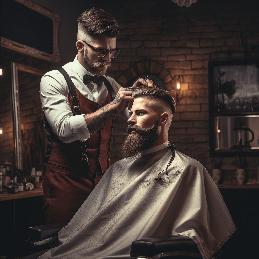 Freshly styled haircut and beard finish in a contemporary barbershop